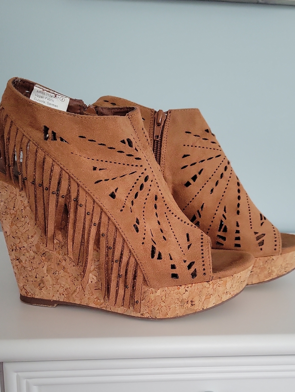 Not Rated Tan Suede Fringe Cork Wedge Sandals